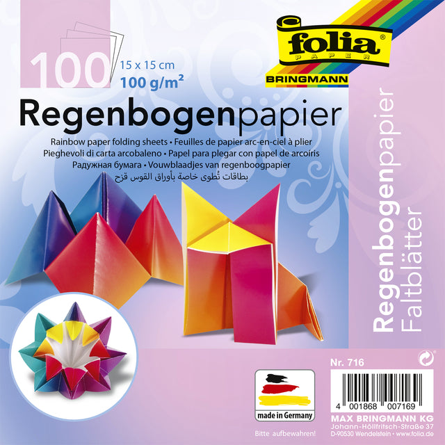 Folia Paper - Vouwblaadjes folia 100gr 15x15cm 100v regenboog
