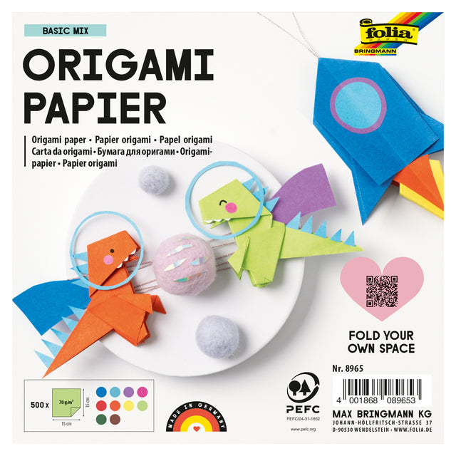 Folia - Origami pap folia 70gr 15x15cm 500 vel assorti kl