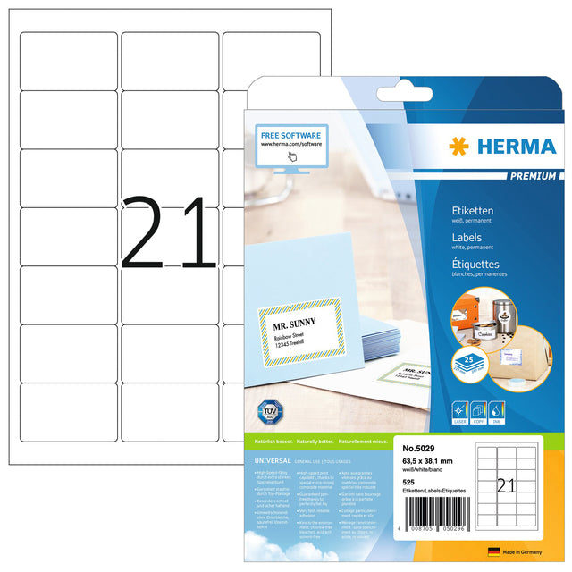 HERMA - Etiket herma 5029 a4 63.5x38.1mm premium wit