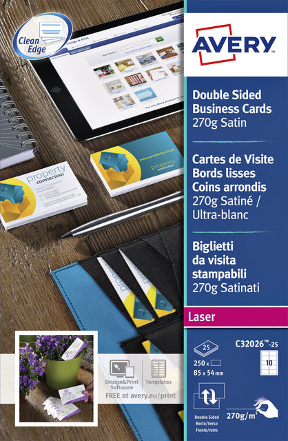 Carte de visite Avery C32026-10 2 faces 85x54mm 270gr 100 pièces