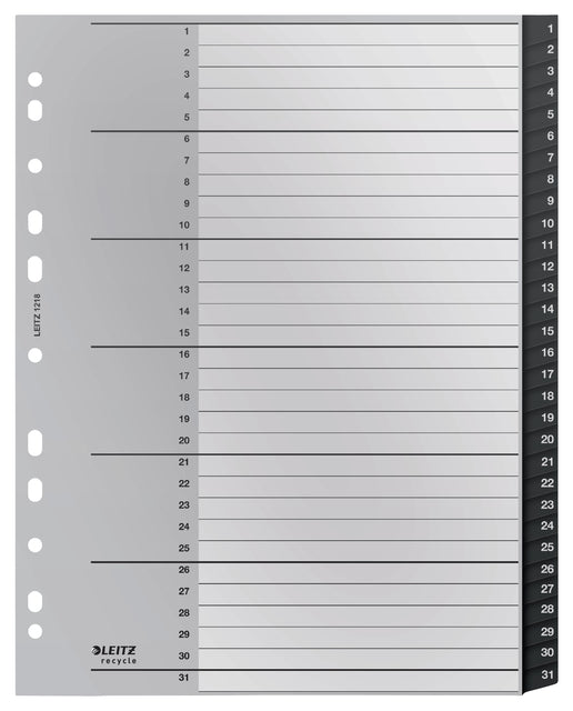 Onglet Leitz Recycle A4 11 trous 1-31 extra large PP | 50 pièces