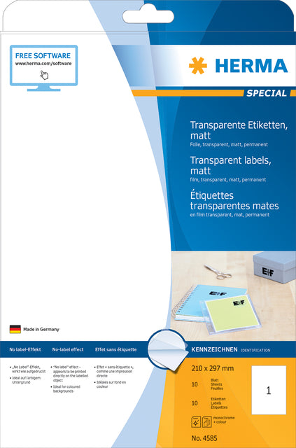 Étiquette HERMA 4585 210x297mm résistant aux intempéries transparent mat 10 pièces