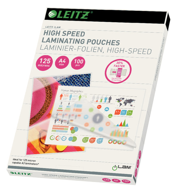 Pochettes à plastifier Leitz iLAM A4 Haute vitesse 125 mic | 8 pièces