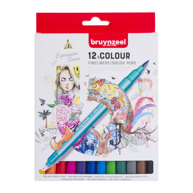 Stylo pinceau Fineliner bruynzeel set 12 couleurs | 6 morceaux