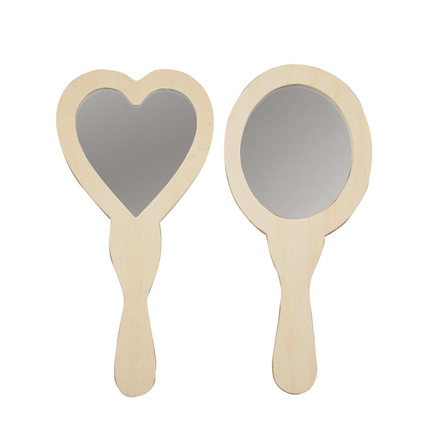 Creotime - Handspiegel crea com hart en ovaal 23-24cm hout | 5 stuks