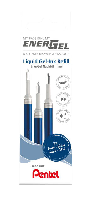 Recharge de stylo gel Pentel LR7 Energel 0.4mm bleu lot de 3 pièces