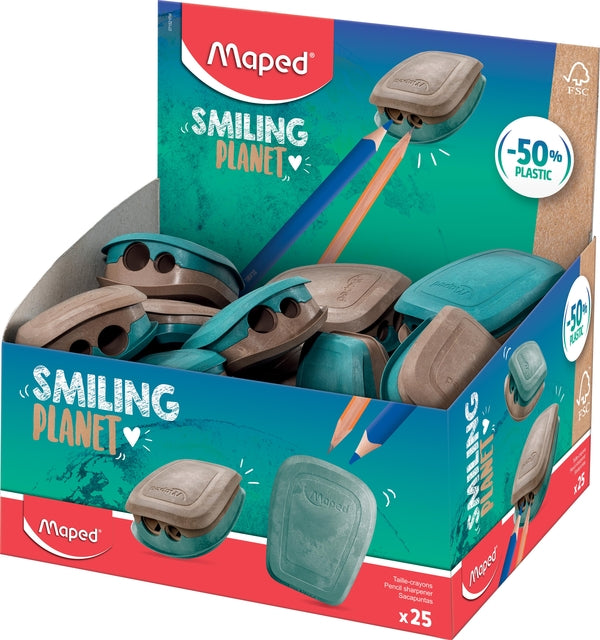 Taille-crayon Maped Smiling Planet présentoir 2 trous de 25 pièces
