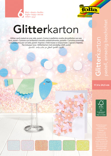 Folia Paper - Glitterkarton folia 174x245mm 6vel pastel assorti | 5 stuks