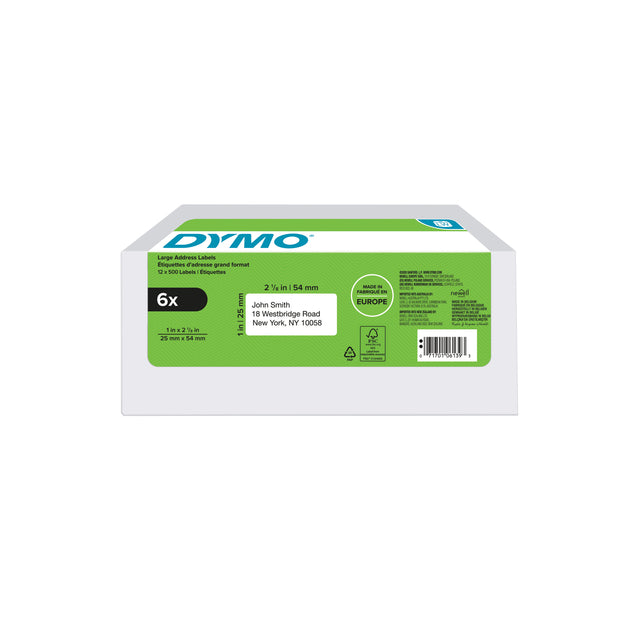 Dymo - Etiket dymo labelwriter adressering 25x54 6st wit