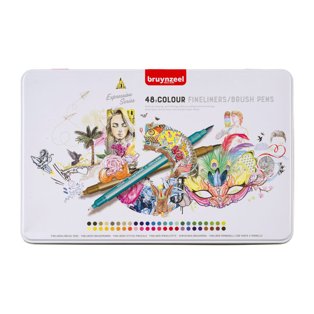 Fineliner et pinceau Bruynzeel pochette 48 couleurs | 4 pièces