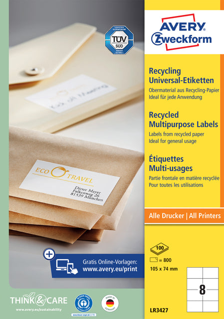 Étiquette Avery Zweckform LR3427-100 105x74mm recyclé blanc 800 pièces