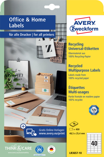 Étiquette Avery Zweckform LR3657-10 48,5x25,4mm recyclé blanc 400 pièces
