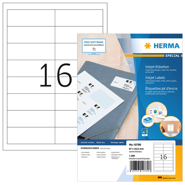 HERMA - Etiket herma 10780 97x33.8mm wit 1280 stuks