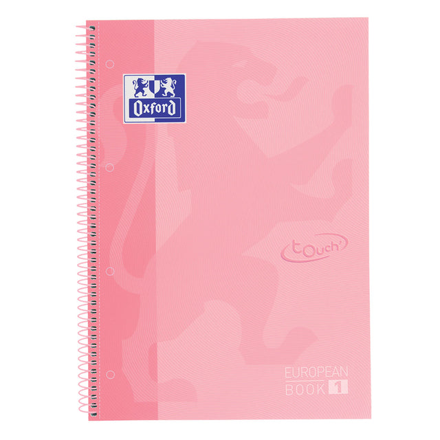 Carnet Oxford Touch Europeanbook A4+ ligne 4 trous 80 feuilles rose pastel