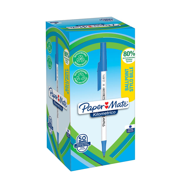 Paper Mate - Balpen papermate kilometrico recycled m blauw