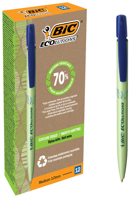 Stylo bille Bic Ecolutions media clic biosourcé medium bleu