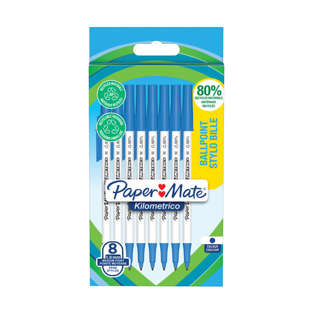Paper Mate - Balpen papermate kilometrico recycled m blauw