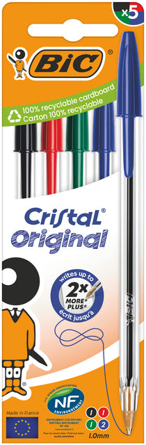 Bic - Balpen bic cristal m 5st assorti