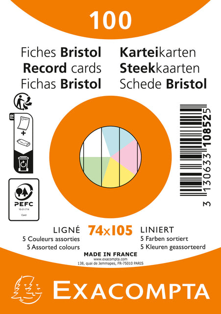 Exacompta - Flashcard exacompta 74x105mm lijn 5 kleuren | 40 stuks