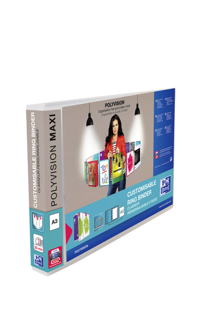 Classeur de présentation Oxford Polyvision Maxi A3 croisé 4 anneaux D-mech 30mm transparent