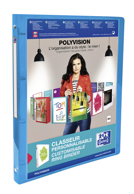 Classeur de présentation Oxford Polyvision A4 4 anneaux O-mech 15mm bleu | 12 pièces