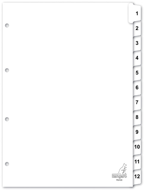 Kangaro - Tabblad kangaro 4r pk412c nr 1 12 wit karton | 18 stuks