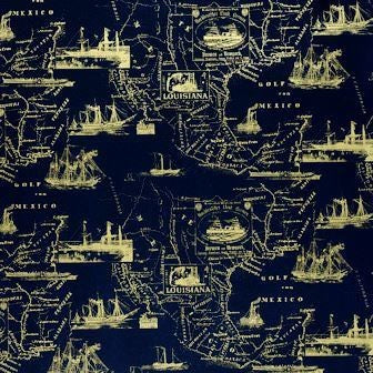 Klika - Cadeaupapier - Geschenkpapier - Gold sea chart on mat navy 50 cm
