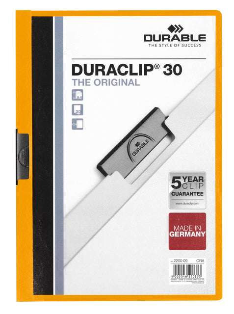 Durable - Klemmap durable duraclip a4 3mm 30v oranje | 25 stuks