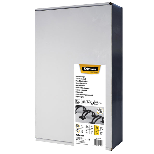 Fellowes - Draadrug fellowes 12mm 34rings a4 zwart