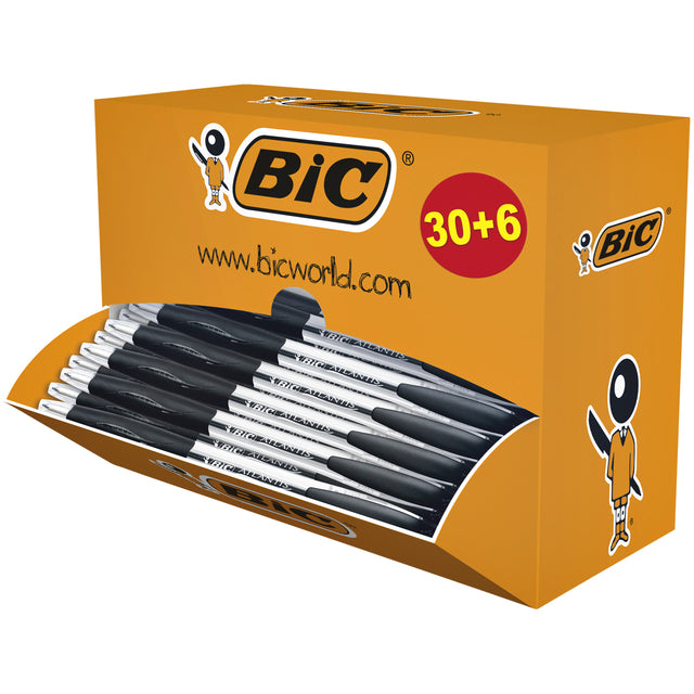 Stylo bille Bic Atlantis classic 0.32mm noir boite de 30+6 offert