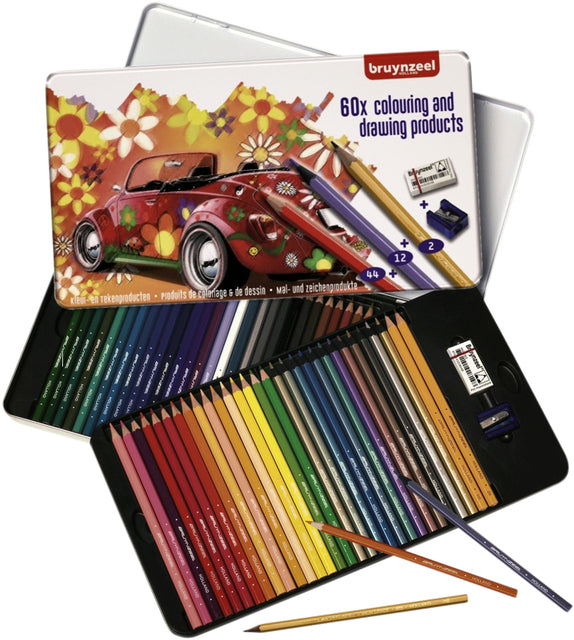 Crayons de couleur Bruynzeel Super Sixties scarabée en boîte 60 pièces