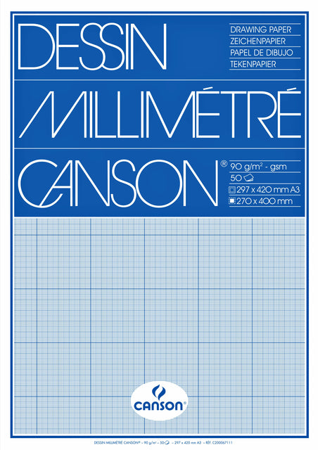 Canson - Millimeterblok canson a3 blauw 50 vel