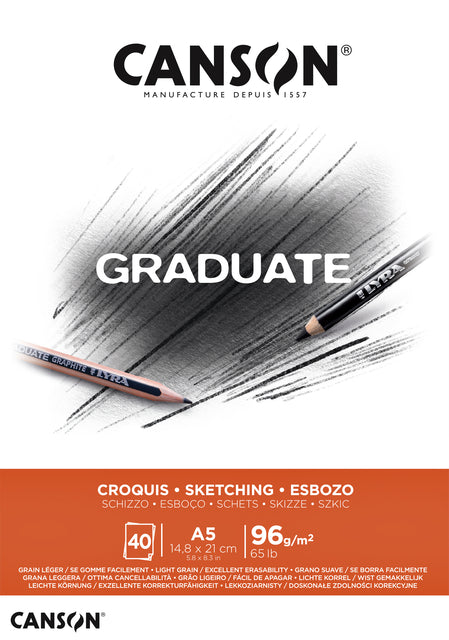 Canson - Schetsboek canson graduate croquis a5 96gr 40 vel | 5 stuks