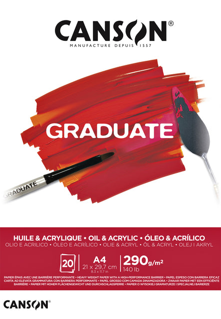 Canson - Olie acrylblok canson graduate a4 290gr 20 vel | 5 stuks