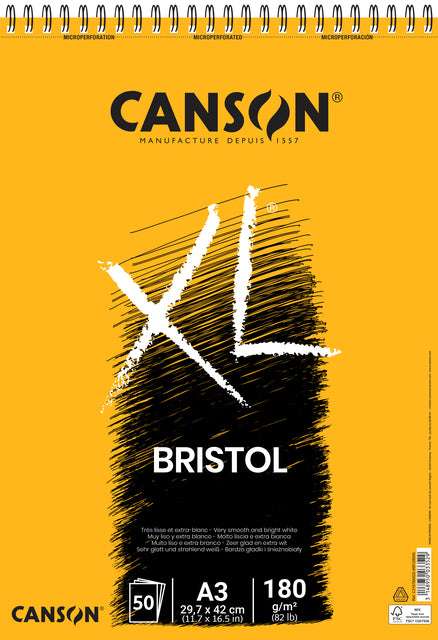 Canson - Tekenblok XL Bristol A3 50 vel 180gr