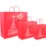 Klika - Tas | Xmas tree | Kraftpapier | gedraaid katoenen koord | 35x 13x31cm | draagtas | rood | 50 stuks