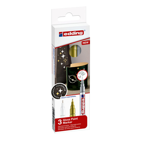 Feutres edding 751 marqueur peinture métallisé set de 3 assortis