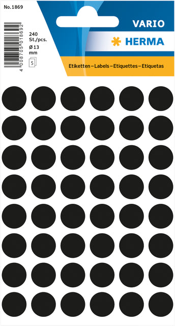 HERMA - Etiket 1869 rond 12mm zwart 240 stuks