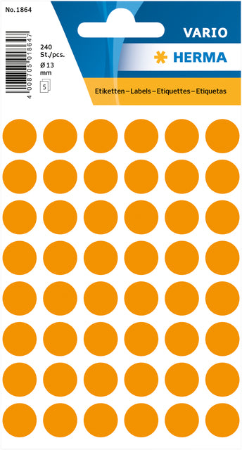 HERMA - Etiket herma 1864 rond 12mm fluor oranje 240 stuks