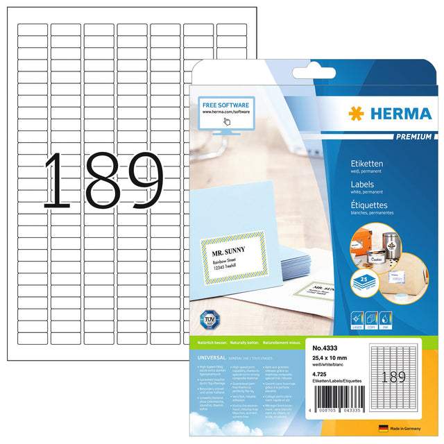 HERMA - Etiket herma 4333 25.4x10mm a4 4725st