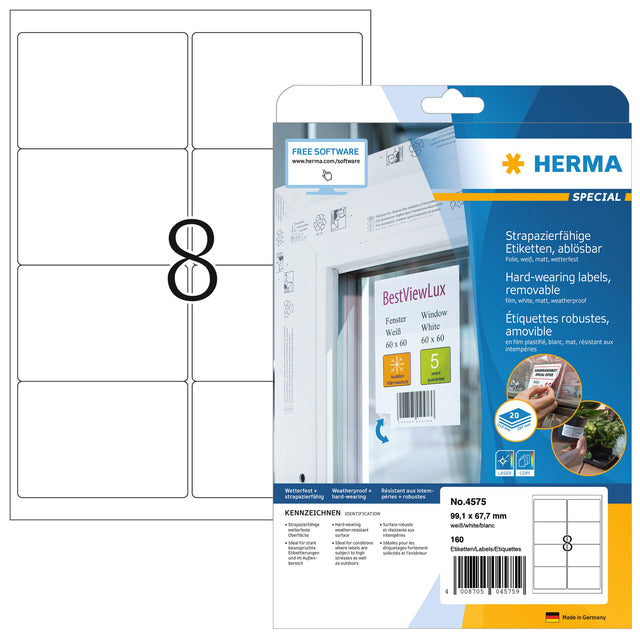 Étiquette HERMA 4575 99,1x67,7mm feuille blanc 160 pièces