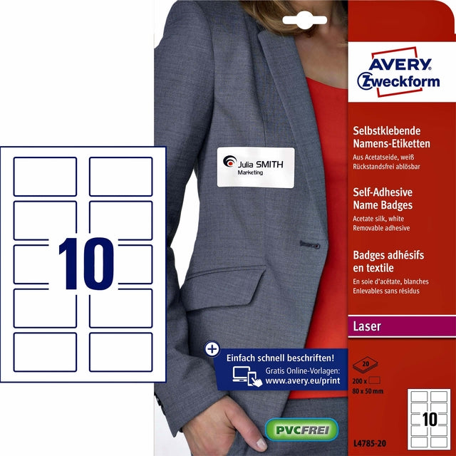 Étiquette porte-nom Avery L4785-20 80x50mm zk 200 pièces