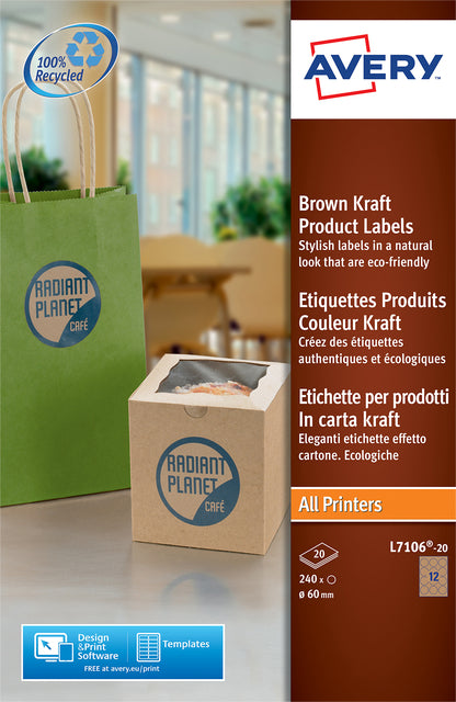 Etiquette avery l7106-20 60mm marron 240 pièces
