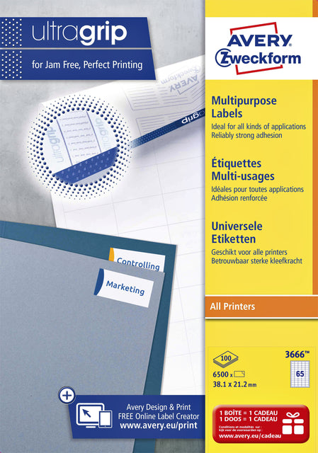 Avery Zweckform - Etiket az 3666 38x21.2mm wit 6500 stuks
