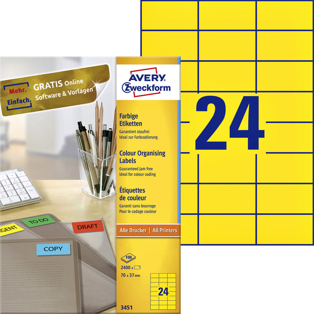 Étiquette Avery Zweckform 3451 70x37mm jaune 2400 pièces