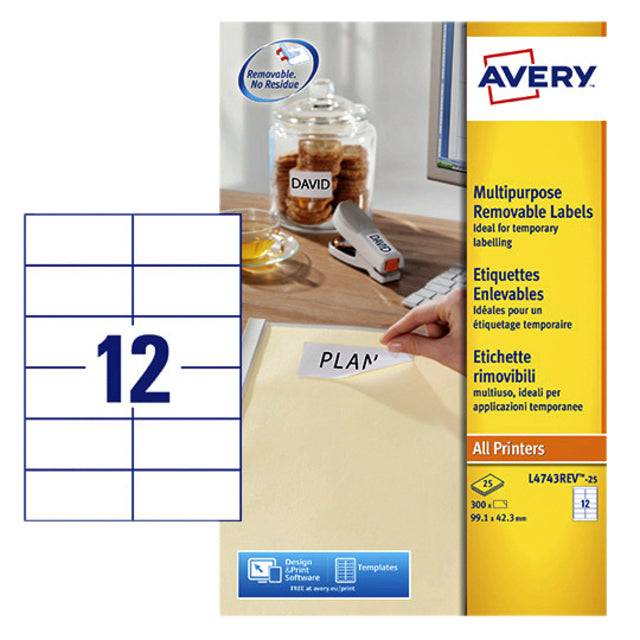 Étiquette Avery L4743REV-25 99.1x42.3mm amovible blanc 300 pièces