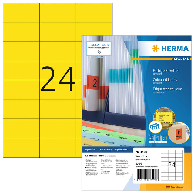 HERMA - Etiket herma 4406 70x37mm geel 2400 stuks