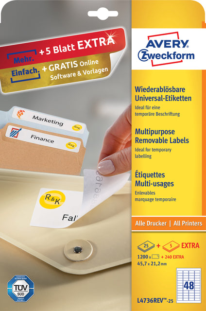 Etiquette Avery L4736REV-25 45.7x21.2mm amovible blanc 1200pièce