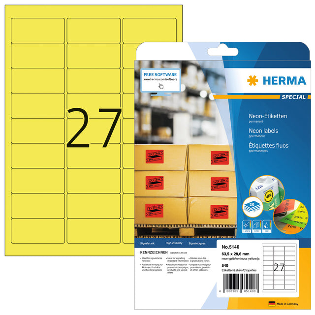 HERMA - Etiket herma 5140 63.5x29.6mm neon geel 540 stuks