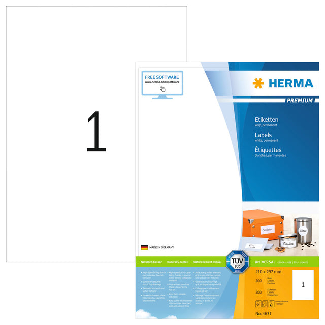 HERMA - Etiket herma 4631 210x297mm a4 prem wit 200 stuks